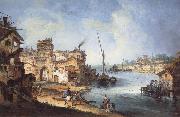 MARIESCHI, Michele Buildings and Figures Near a River with Shipping china oil painting reproduction